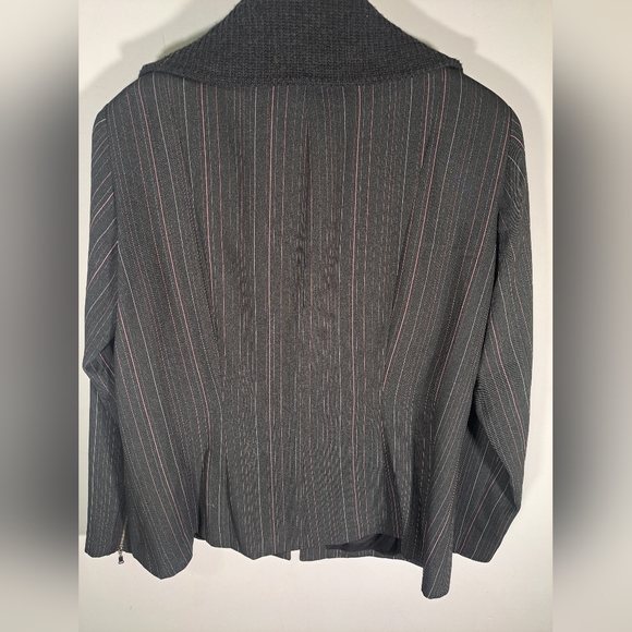 Vex Y2K 100% Wool Black with Pinstripes Zip Up Jacket Size Large - Picture 4 of 6